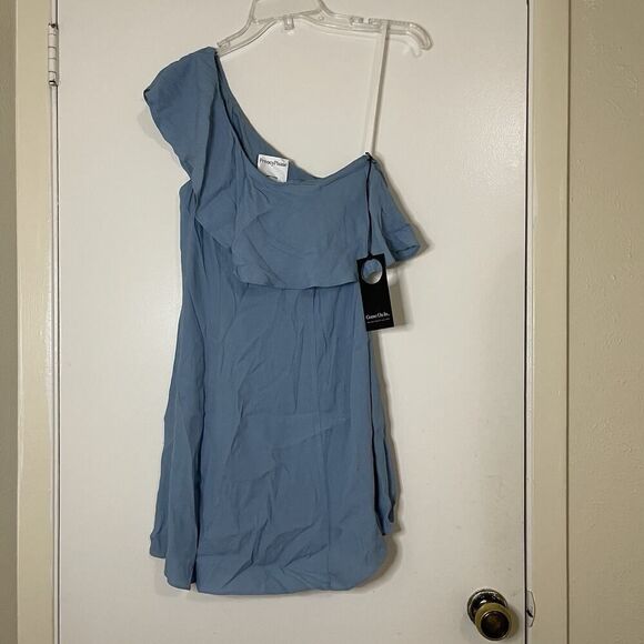 NEW! Revolve Privacy Please blue ruffle one shoulder mini dress Small - Picture 3 of 7